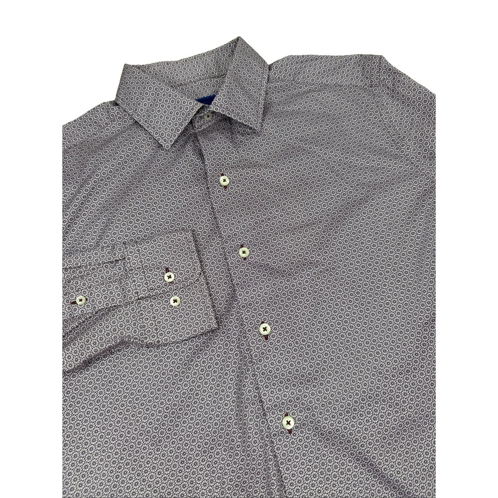 David Donahue Shirt Men's 16 M/L Fusion Performance Purple Geometric Long Sleeve
